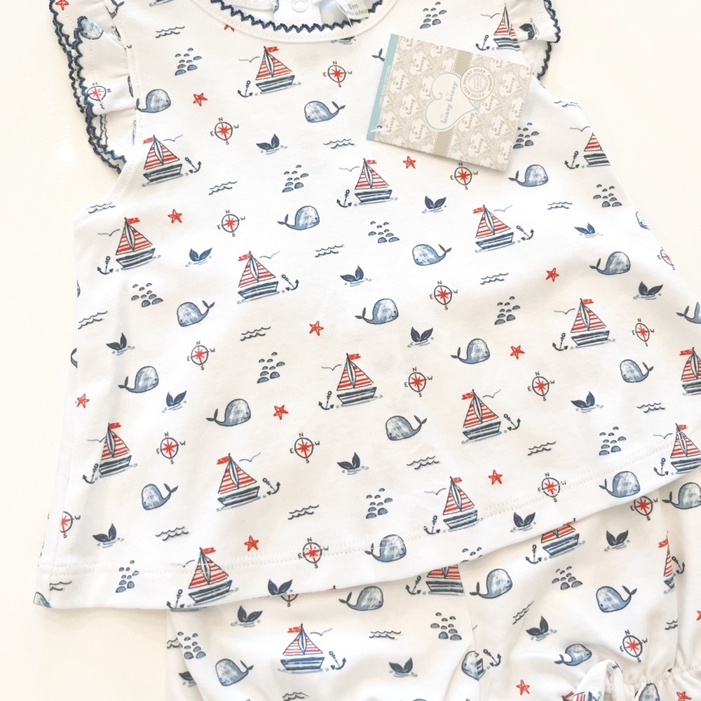 Kiss kissy 9m Nautical Baby Outfit with Sailboat and Whale Print